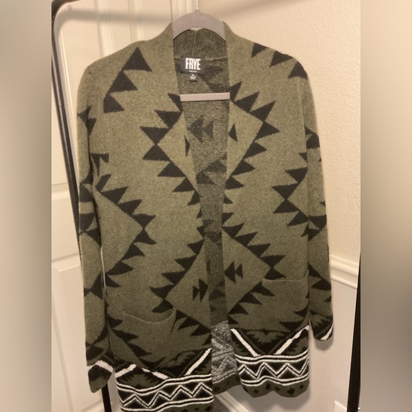 Frye Sweaters - FRYE Tribal Cardigan, Army Green and Black Size Small Boho Chic
